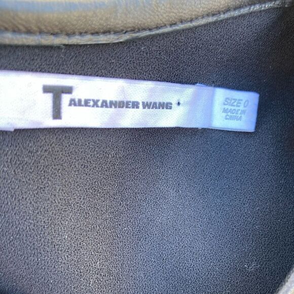 T Alexander Wang Leather Trimmed Crepe Melange Trapeze Raw Cut Swing Dress, Sz 0 - Picture 8 of 12